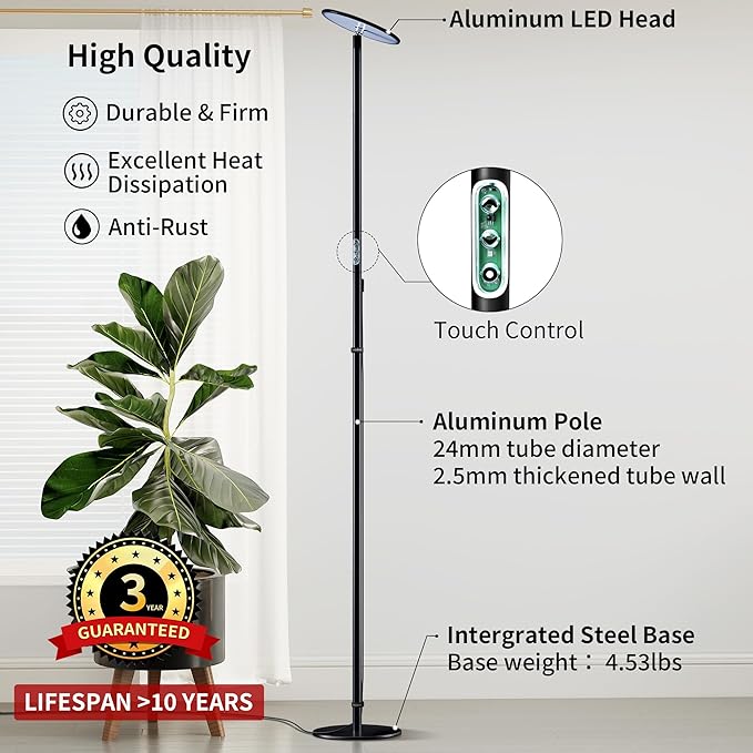 chiphy 85 Tall Grow Light for Large Indoor Plants 60W Full Spectrum Plant Light with 4/8/12H Timer &amp Remote 10-Level Dimmable Height Adjustable Ideal for Large Tall Plants &amp Indoor Trees