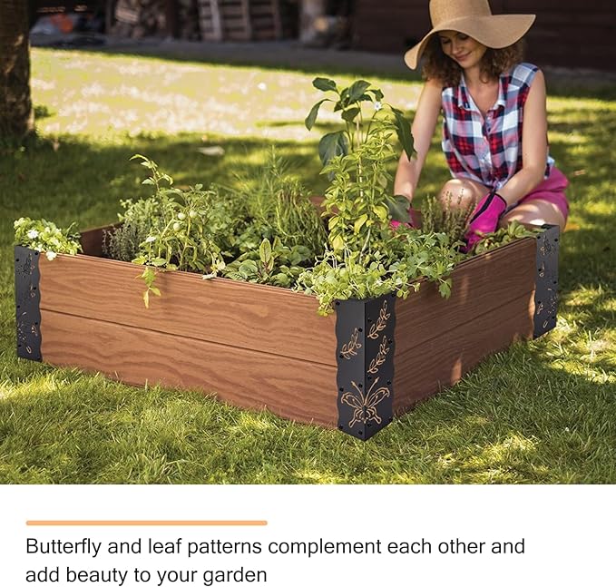 Set of 8 Decorative Raised Garden Bed Corner Brackets with Short/Long Screws for 12''-24'' Bed Box Black Metal Corner Braces 11 x 3 x 3 for Vegetable Planter Garden