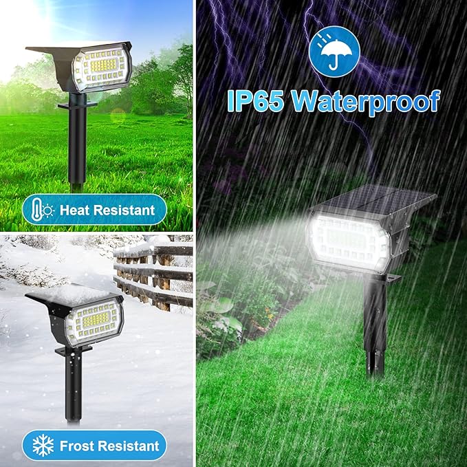 Solar Spot Lights Outdoor [57 LED/2 Pack] Solar Lights Outdoor IP65 Waterproof 3 Modes Solar Powered Landscape Spotlights for Garden Yard Outside Patio Pathway Pool(Cold White)