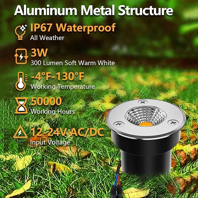 Kitchen Faucet 8pcs Beam Spotlight Well Lights 3W In Ground Light IP67 Waterproof Outdoor Low Landscape Lighting Recessed LED Lamp for Floor Driveway Deck Step Garden