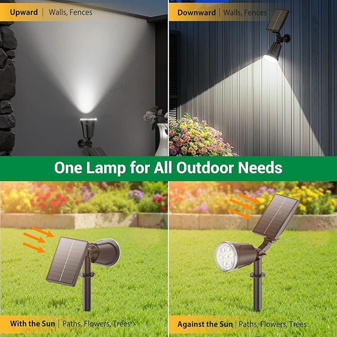 Solar Spot Lights Outdoor 1000LM Big Adjustable Solar Lights Outdoor Waterproof 2-in-1 Solar Powered Spotlights Landscape Lighting for Garden Yard Pathway Tree Flag (4P Cool White)