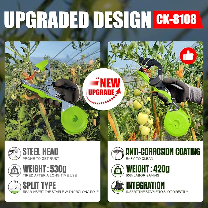 Cekegon Plant Tying Machine 420g Tapener Tying Tool Plant Tying Tool with 10000pcs Staples 20 Rolls Tape (Green)