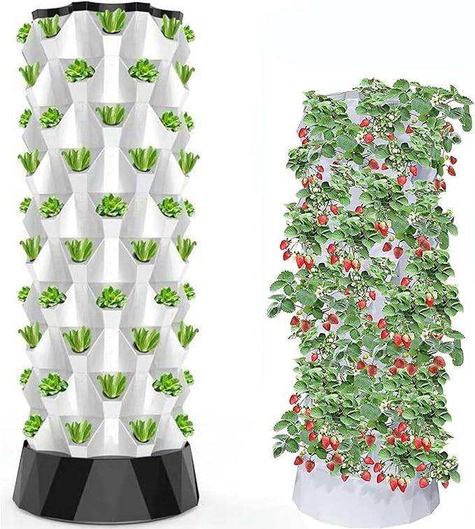 Hydroponics Tower Set Hydroponic Growing System Automated Aeroponic Tower Garden Hydroponic Growing Kit for Indoor &amp Outdoor with Hydrating Pump Timer Adapter 8