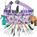 All-in-One Garden Tool Set with Tools Organizer Belt Adjustable 10-Piece Gardening Hand Tools Long Lasting Rust-Proof Premium Garden Tool Kit Gardening Gift for Women Men (Purple)