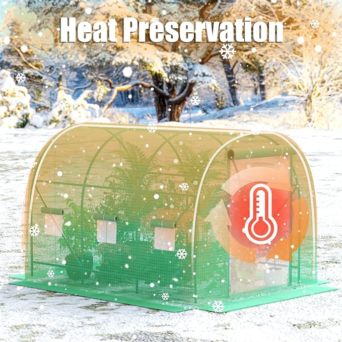 10×7×7 FT Greenhouses for Outdoors Heavy Duty Large Walk in Green Houses for Outside with 6 Ventilated Mesh Windows &amp Roll-up Door &amp Reinforced Frame