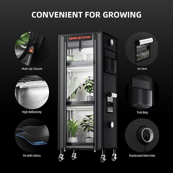 Spider Farmer 2025 Plant Stand with Grow Light 4-Tier Rack 6Pcs 12 Full Spectrum 5000K LED Grow Lamps and Tent Cover Height Adjustable Small Greenhouse for Seedling Plant Indoor 16Lx12Dx47H (Update)