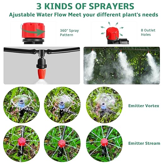 240FT Drip Irrigation System for Garden 2025 NEW Drip Irrigation Parts Automatic Garden Watering System with 1/2 1/4 Irrigation Tubing Quick-Connect 1/4 inch Fittings3 Types of Drip Emitters