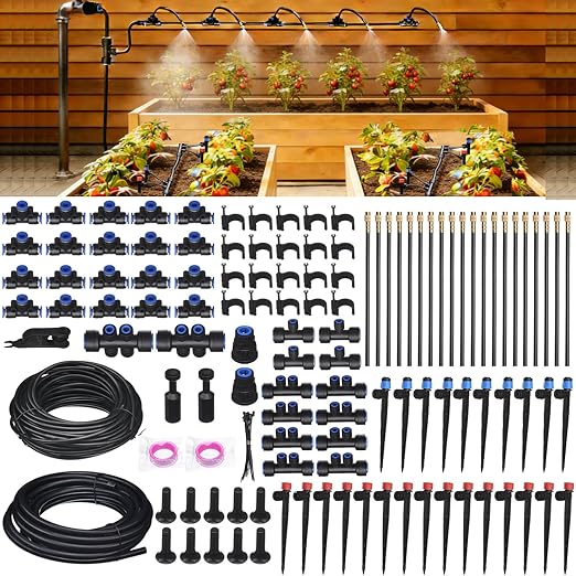 Drip Irrigation Kit for Garden Automatic Watering System with Quick Connect Fittings Adjustable Spray Nozzles Water Saving Irrigation System for Yard Greenhouse Lawn &amp Potted Plants (191FT)