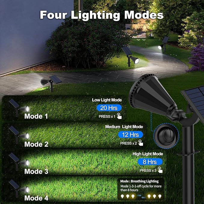 Solar Spot Lights Outdoor 4 Modes/8 Pack Solar Spotlights Waterproof 180° Adjustable Powered Landscape Lights Outdoor Solar Lights for Yard Garden Pathway Flag Tree Wall Statue Cool White