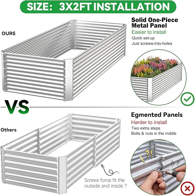 2 Pack Tall Corrugated Galvanized Steel Raised Garden Bed Outdoor Metal Above Ground Garden Bed for Vegetables and Flowers Rectangle Raised Beds for Gardening-3x2FT