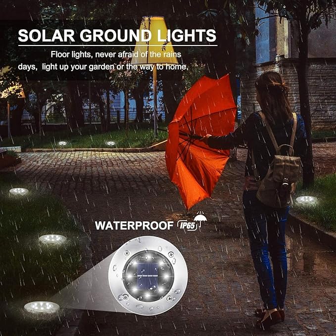 Solar Ground Lights Outdoor In-ground Pathway Light 8/16 PCS LED Solar Disk LampWaterproof Garden Landscape Lighting for LawnYardDeckPatioWalkway(White16PCS)