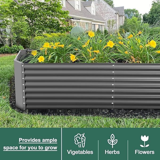 Land Guard 2 Pack 6×3×2 ft Galvanized Metal Raised Garden Bed 2FT Deep Root Elevated Planter Box Steel Large Vegetable Flower Bed Kit Gray
