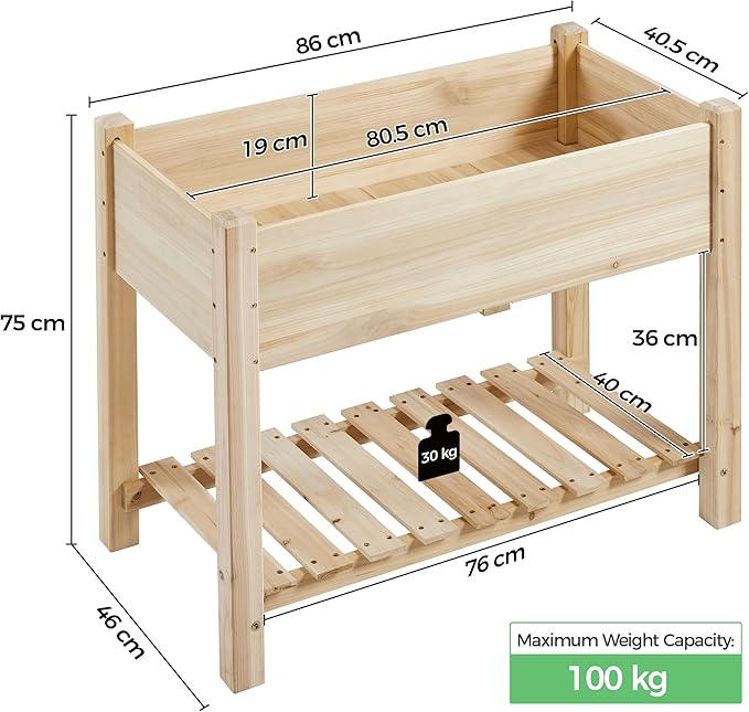 Topeakmart Raised Garden Bed Elevated 2 Tiers Wood Planting Bed Above Ground Planter Box for Vegetables Flowers Herbs Yard Outdoor 34x18x30in 2pcs
