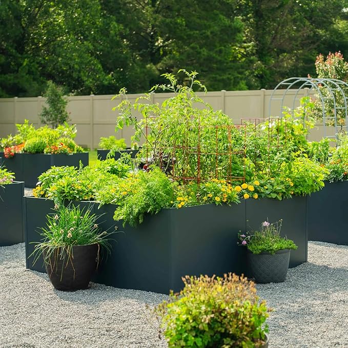 Vego garden Raised Garden Bed 17 Tall 83 x 83 L-Shaped Modern Raised Garden Beds Kit Metal Planter Box for Vegetables Flowers &amp Fruits Midnight Blue
