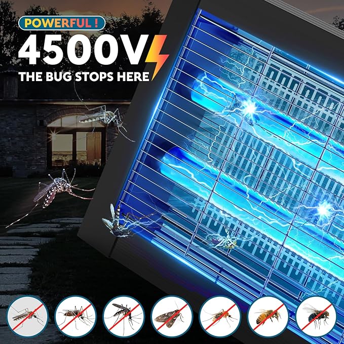 Solar Bug Zapper Outdoor Waterproof Mosquito Zapper Outdoor Solar Powered 4500V Electric Bug Zapper Indoor w/Smart Light Sensor Mosquito Trap Fly Zapper for Patio Kitchen Garage Yard Camping