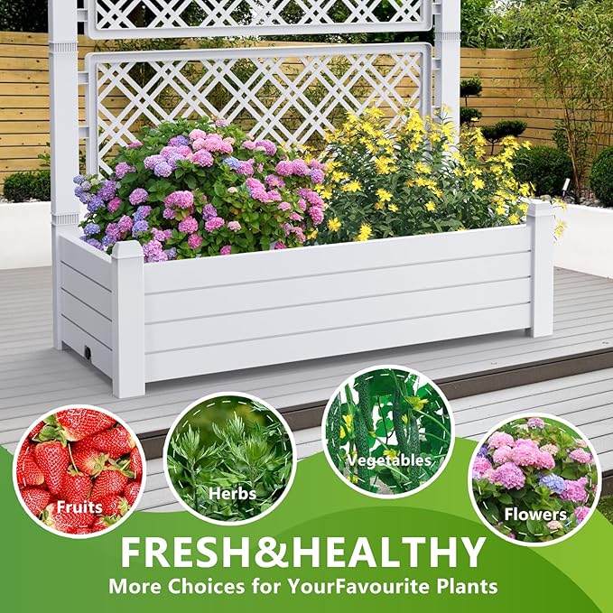 43.43×18.27×59.29IN Resin Planter Raised Beds with SteelsRaised Garden Bed Outdoor Waterproof &amp UV ResistantElevated Garden Beds for BackyardPatio &amp Balcony(Ashen)