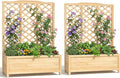Wooden Raised Garden Bed with Trellis Freestanding Planter Box with Drainage for Vines Climbing Plants Flowers Herbs Elevated Gardening Planter for Backyard Balcony Patio