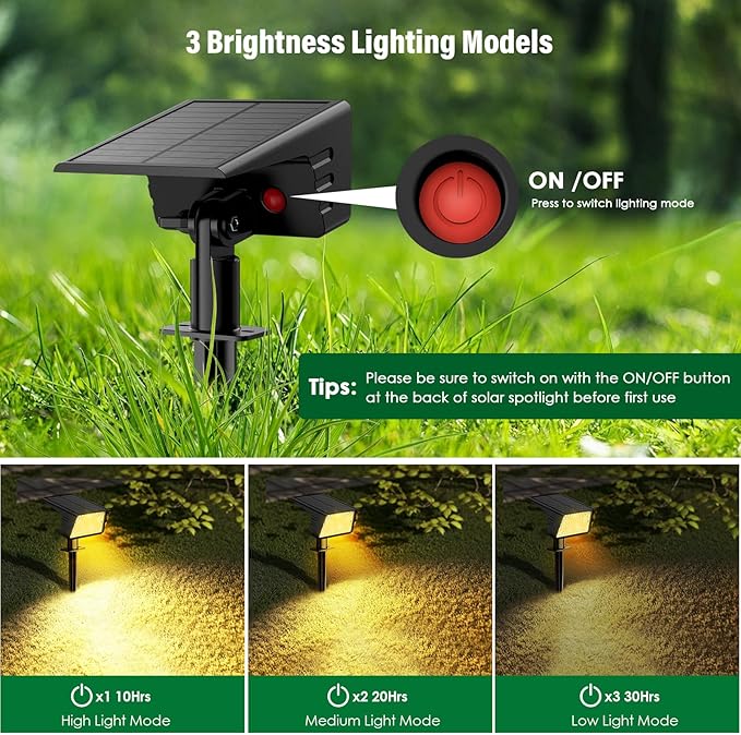 4 Pack Warm White&amp6 Pack Cool White Solar Spot Lights Outdoor with 60 LED &amp Auto On/Off Solar Lights Outdoor Waterproof IP68 with 3 Lighting Modes 2-in-1 Solars Landscape Light for Outside