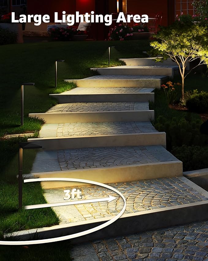 SUNVIE All-in-ONE Landscape Lighting Kit 6-Pack Anti-glare LED Pathway Lights 2-Pack Spotlights 60W Transformer 100FT 16/2 AWG Wire and Connectors Outdoor Landscape Lighting for Walkway Garden Yard