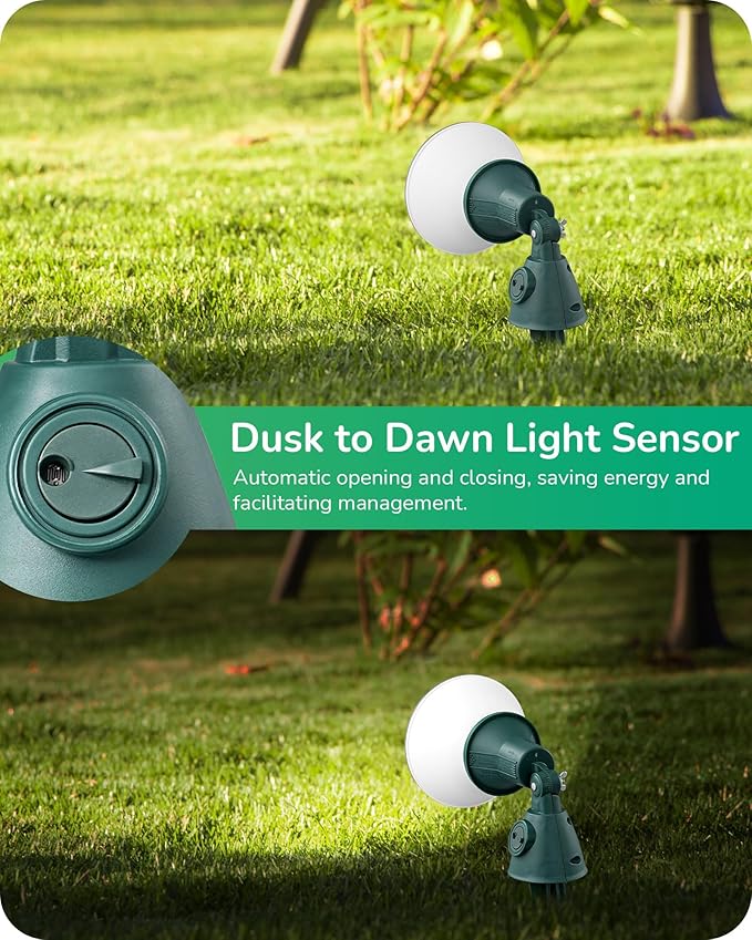 EDISHINE Dusk to Dawn 120V Outdoor Spotlight Waterproof LED Outdoor Flood Stake Lights E26 Base Max 150W PAR38 Bulb (Not Included) 6FT Cord 90° Adjustable Head 2 Pack