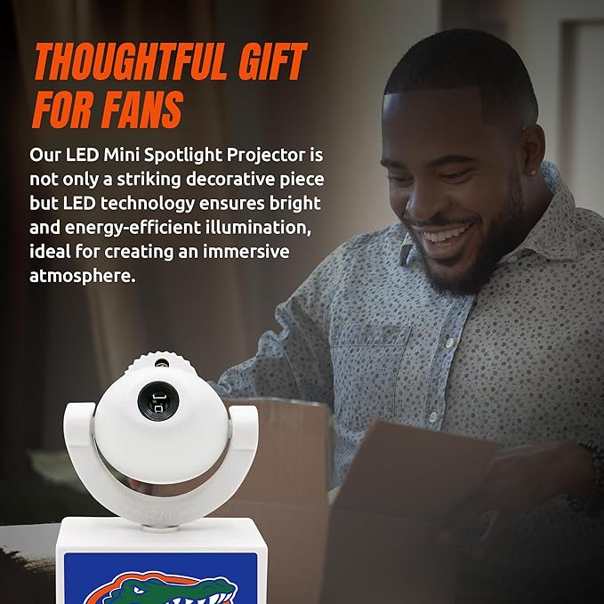 Sporticulture NCAA American Football Florida Gators - Adjustable Led Mini Spotlight Projector with 6 Team Logo Designs - Portable &amp Rechargeable Spotlight - Battery-Operated - 4.375” x 3.125”