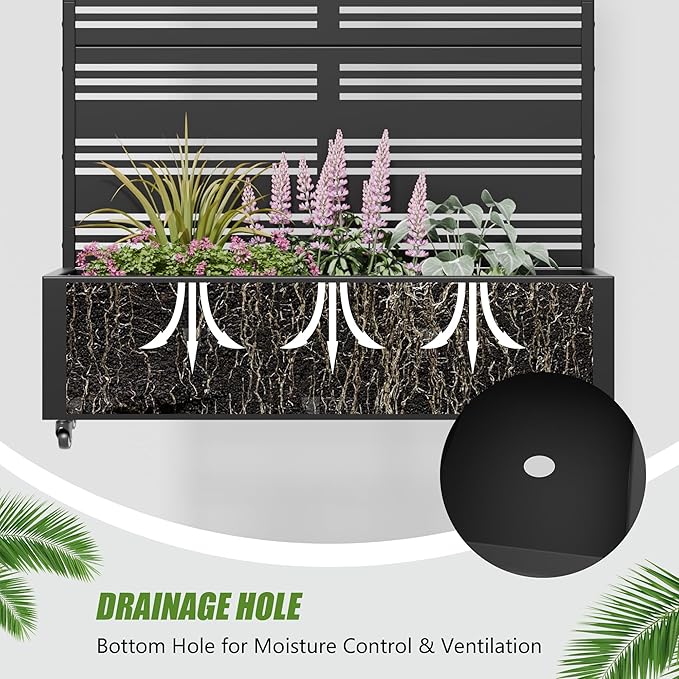 Casaphoria 72x47 Metal Raised Garden Bed with Trellis(2 Pack) Outdoor Planter Box with Wheels &amp Drainage Holes for Climbing Plants Flowers Elevated Garden Kit with Privacy Screen Black-Harol