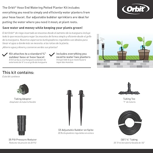 Orbit 56309 Planter Drip Irrigation Kit - 30ft Complete Watering System with Adjustable Micro-Bubblers for Container Gardens
