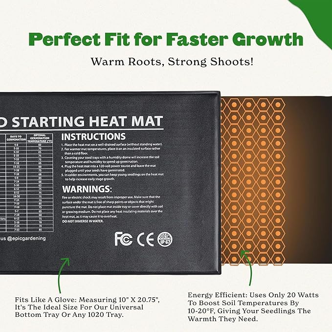 Epic Gardening Seed Starting Bundle - Heat Mat &amp Standard Full-Spectrum Grow Light | Heavy-Duty 10 x 20.75 Mat &amp Adjustable LED Light with Timer | Indoor Germination Seedling Growth &amp P
