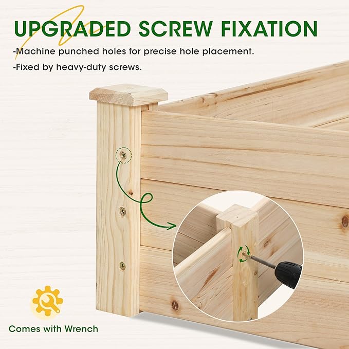 SUNCROWN 8x2ft Wooden Raised Garden Bed Planter Box for Vegetables and Flowers in Backyard/Patio/Outdoor Gardening with Open Base Natural 96 x 24 x 10in