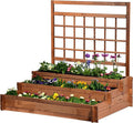 raised bed three-level Peru wooden with climbing trellis: planter box cold frame construction kit for vegetables brown 110x88x115 cm 58185FSC