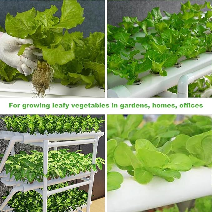 Hydroponic Indoor Garden Vertical Hydroponic Rack PVC Pipes Gardening System with Water Pump Timer Grow Kit for Leafy Vegetables