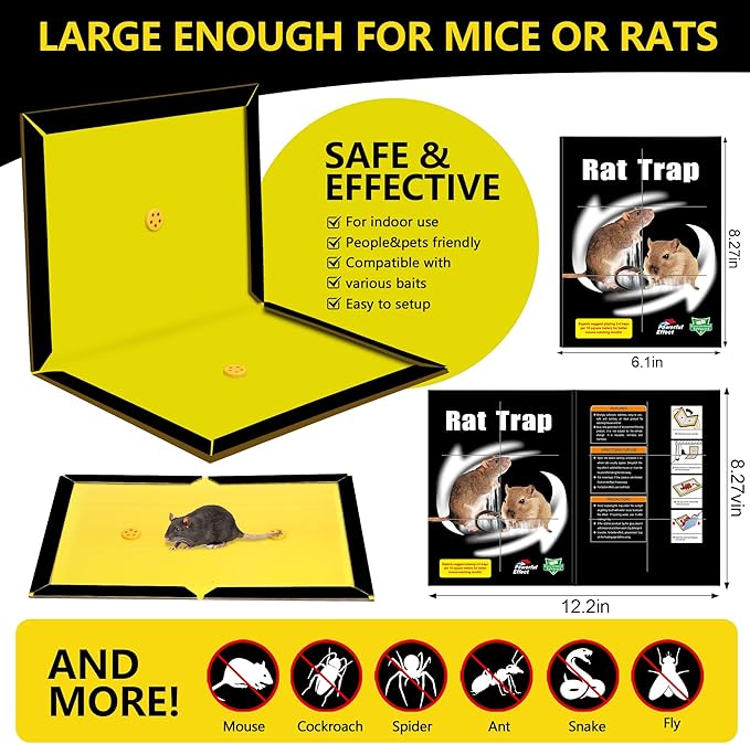 12 Pack Sticky Mouse Traps Sticky Traps for Rats Mice Rodents Snakes No Touch Indoor Mouse Traps for Home Kitchen Garage Attic Basements Easy to Set Black