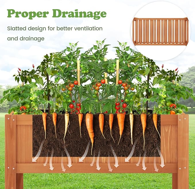 2-Tier Elevated Garden Planter Bed Fir Raised Garden Bed Outdoor with Legs &amp Storage Shelf for Vegetables Flowers &amp Herbs Wooden Planter Box Raised Bed for Gardening Balcony &amp Porch