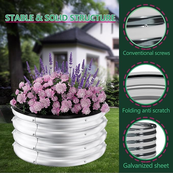Galvanized Raised Garden Bed Outdoor 3 Pack 2x2x1Ft Metal Round Planter Box Heavy Duty Raised Beds for Vegetables Flowers Herbs Open Bottom Design Easy Assembly