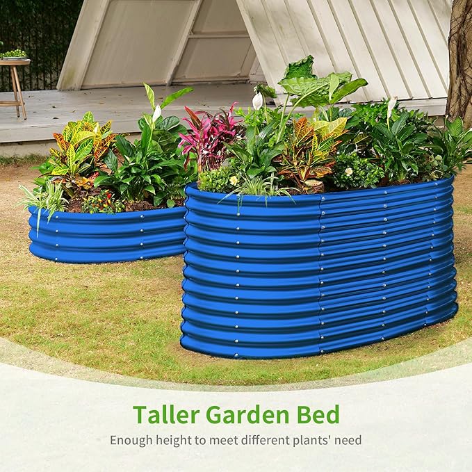 Land Guard 8x4x3ft Oval Galvanized Raised Garden Beds Large-Capacity Metal Planter Box Outdoor Durable Deep Raised Garden Bed 3ft Tall Raised Beds for Gardening Vegetables Royal Blue