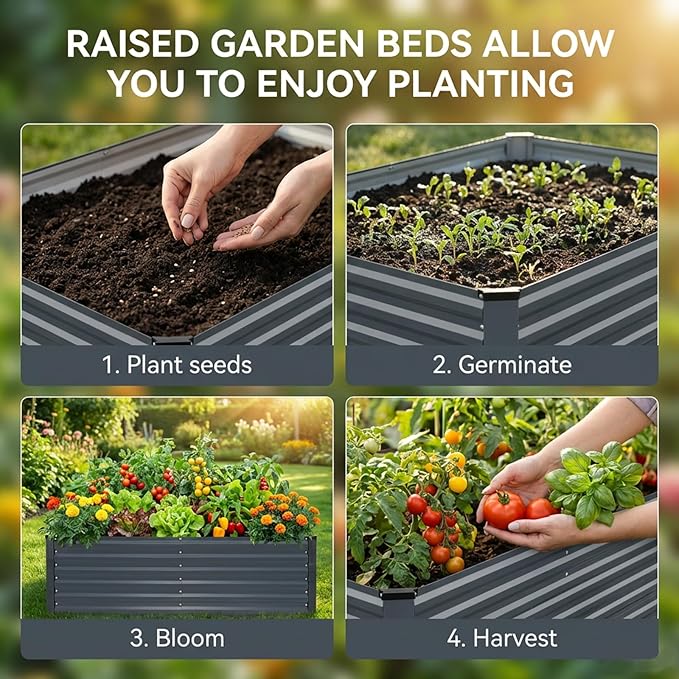 STBoo 6x3x2FT Galvanized Raised Garden Bed Outdoor Metal Raised Planter Box for Vegetables Elevated Rust-Resistant Rectangle Gardening Container Kit with Reinforced Panels for Backyard Patio(Grey)