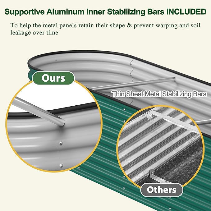MUPATER Galvanized Raised Garden Bed 8x2x2ft 9-in-1 Metal Raised Planter Box with Aluminum Support Rods Oval for Outdoor Vegetable Flower Backyard and Patio Green