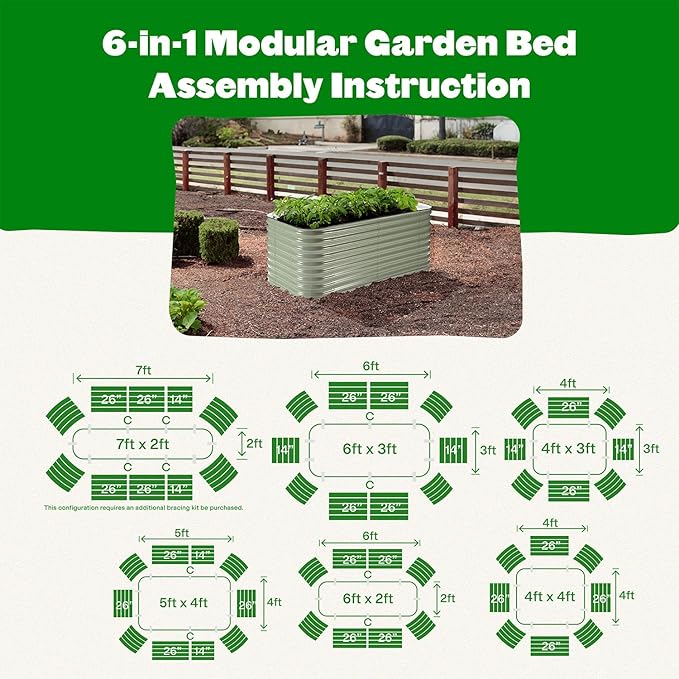 Epic Gardening 6-in-1 Modular Galvanized Raised Garden Bed Kit 29 Tall Metal Planter Box Durable Aluzinc Steel Raised Garden Bed Outdoor for Vegetables Herbs Flowers &amp Fruits - Medium Mist Gr