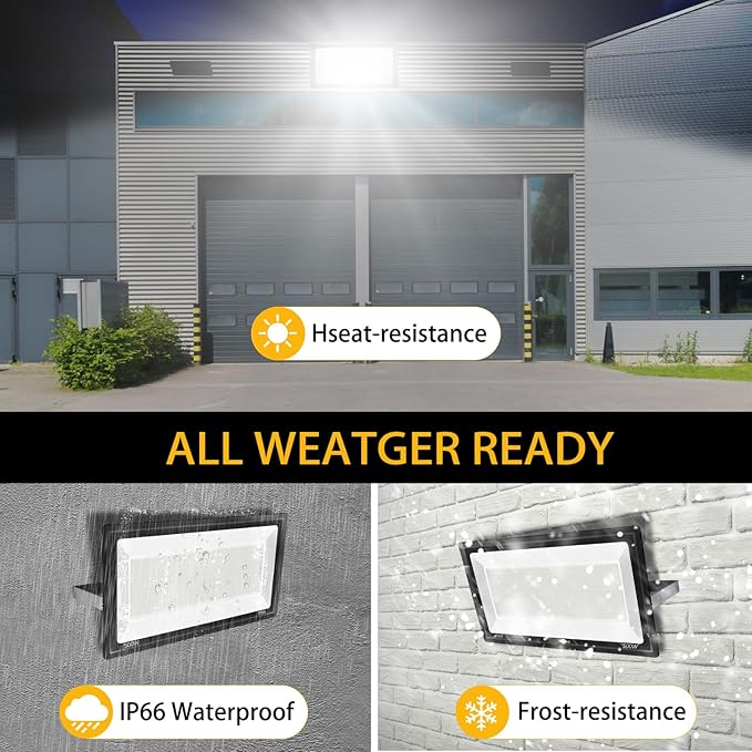 500W LED Flood Light Outdoor2750W Equivalent Super Bright FloodLight with Plug58600LM 5000K Daylight White IP66 Waterproof Commercial Lighting for Sports FieldsCountsArenaStadium