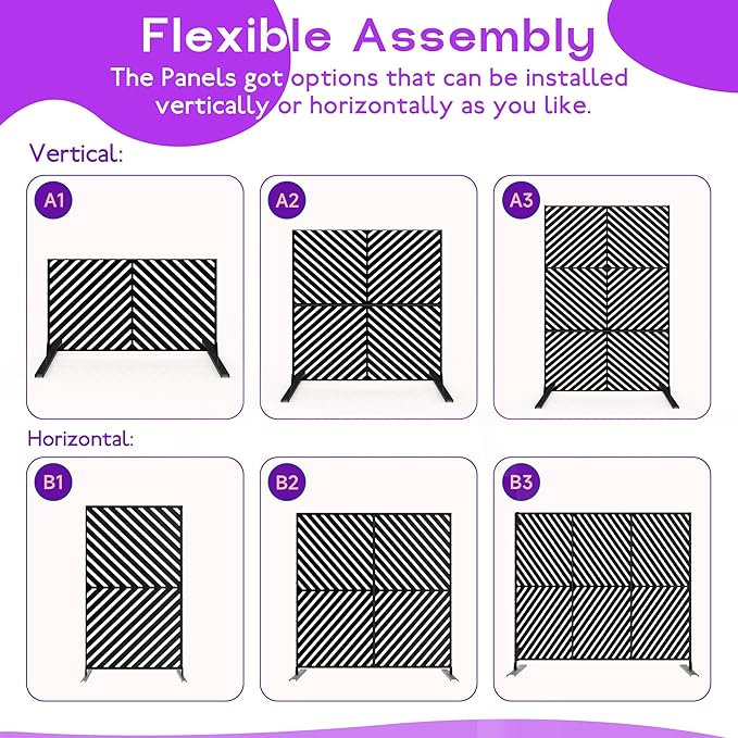 Metal Privacy Screen 72 H x 47.2 Decorative Outdoor Privacy Screen Privacy Panel with Stand for Balcony Deck Patio Lawn Garden Privacy Fence (Black-Arrow)
