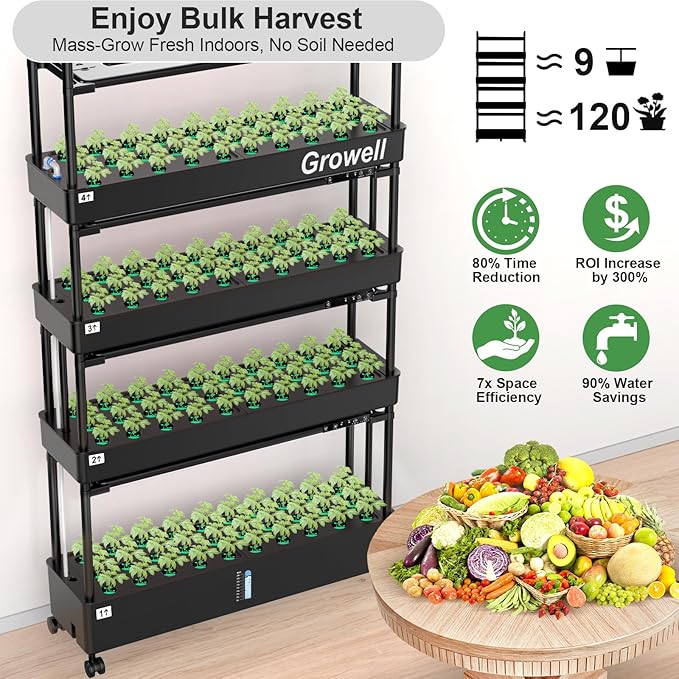 Large Hydroponics Growing System Kit 120 Pods Vertical Hydroponic Garden with 2 Light Modes Grow Light Auto Circulating Water System 48L Indoor Gardening System for Herb Vegetable Fruit