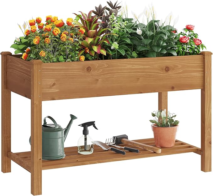 GHWIE Raised Garden Bed with ShelfElevated Wooden Planter Box with LegsGarden Planter for Backyard Patio Balcony