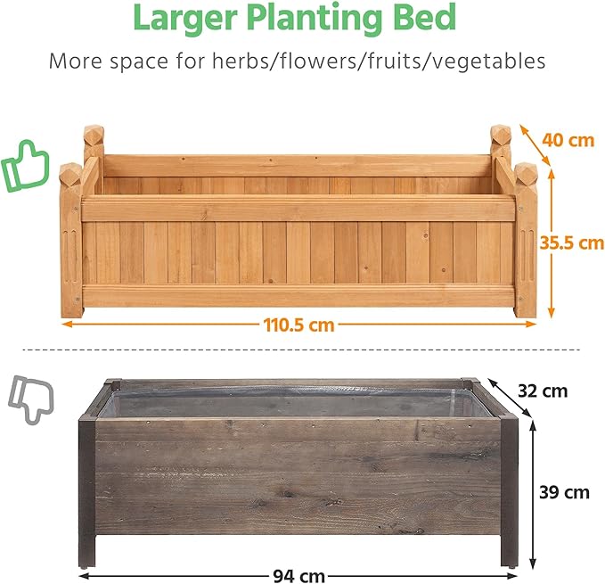 Yaheetech 43.5″ L × 16″ W × 14″ H Wooden Raised Garden Bed Horticulture Rectangular Garden Planter Outdoor Raised Planter Box for Patio/Yard/Greenhouse Vegetable/Flower/Herbs Light Brown2pcs