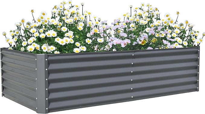 6x3x1.5ft Galvanized Raised Garden Bed Outdoor Planter GBoxes Large Metal Planter Box for Gardening Vegetables Fruits Flowers Gray