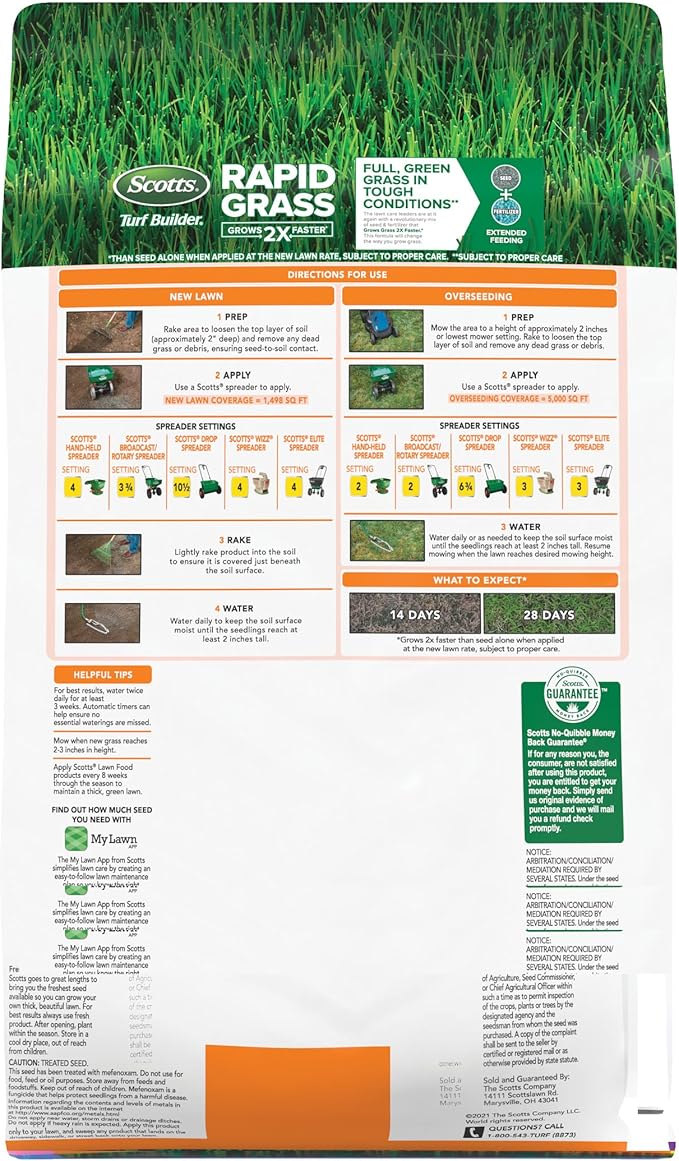 Scotts Turf Builder Rapid Grass Bermudagrass Combination Grass Seed and Fertilizer Grows Full Green Grass 4 lbs