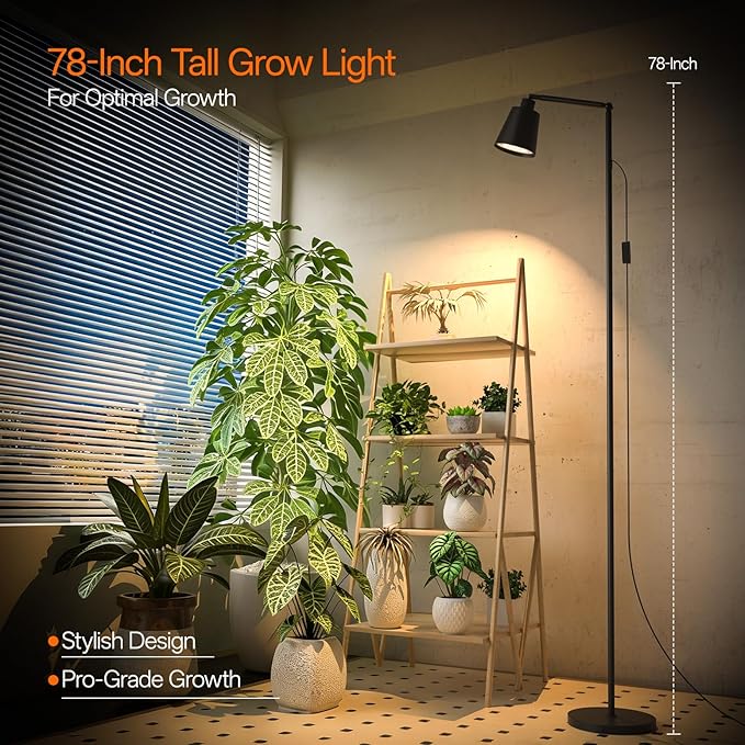 Bstrip 78 Tall Grow Light for Indoor Plants F11 Pro Standing Plant Light 18W Full Spectrum LED Grow Light Bulb with Optical Lens Non-Dimmable Angle&ampHeight Adjustable 4/9/14H Timer