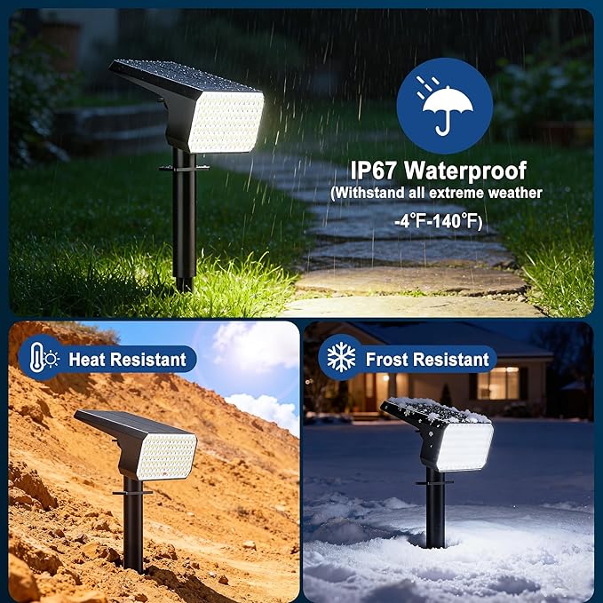 LANSOW Solar Spot Lights Outdoor 90LED 12 Pack Cool White&amp Solar Lights Outdoor Waterproof 8 Pack Warm White