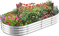 Crownland Outdoor Garden Metal Raised Garden Beds Oval Galvanized Planter Box Rubber Edge Guard for Patio Growning Fresh Vegetables Flowers Herbs and Succulents(4ft*2ft*1ft) Silvery