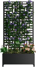 Metal Planter Box with Trellis Raised Garden Bed with Wheels Trellis Privacy Screen Planter for Climbing Plants Vegetables Vines Outdoor Garden Use Black-4