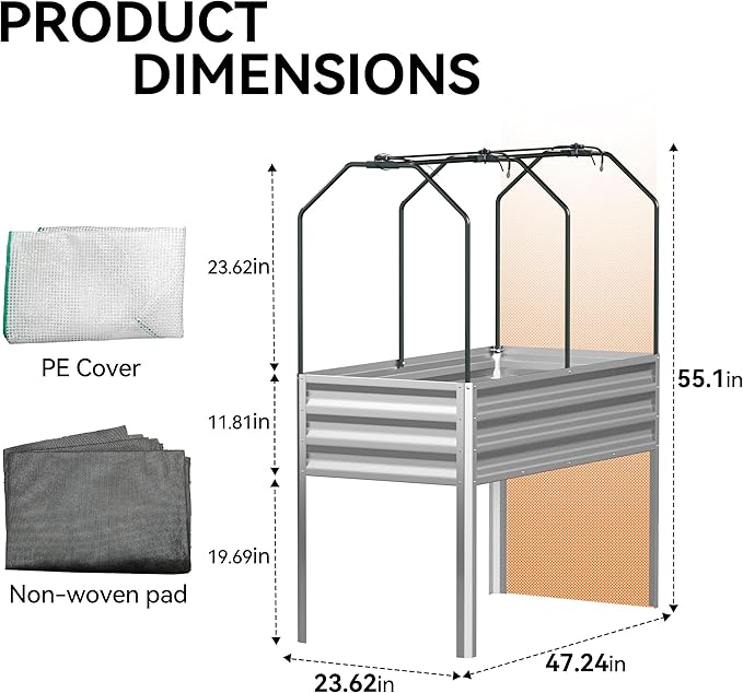 Galvanized Raised Garden Bed with Self-Watering System Elevated Planter Boxes Outdoor with Legs and PE Cover for Vegetables and Flowers Backyard Patio Balcony 48x24x56 in